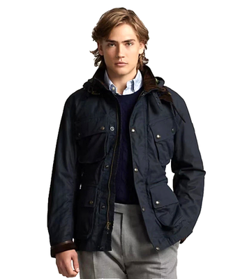 Polo Ralph Lauren Oilcloth(Waxed) Belted Zip Hooded Blue Biker