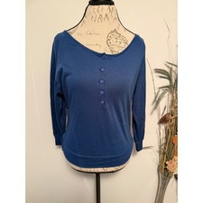 Vintage Victoria's Secret Gold Label Blue Henley Scoop Neck Top USA Made Large