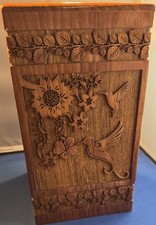 Handcarved Hummingbird Wooden Urn for Adult Ashes - Large Capacity 250 lbs