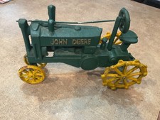 Vintage John Deere Green Farm Tractor 11 Cast Iron Spoked Wheels Toy Heavy