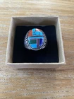 Vintage Multicolor Turquoise And Silver Ring Native American, Navajo Size 13 3/4