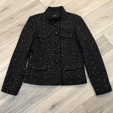 Ann Taylor Women s Size 10 Tweed Blazer Jacket Black Speckled Wool Blend
