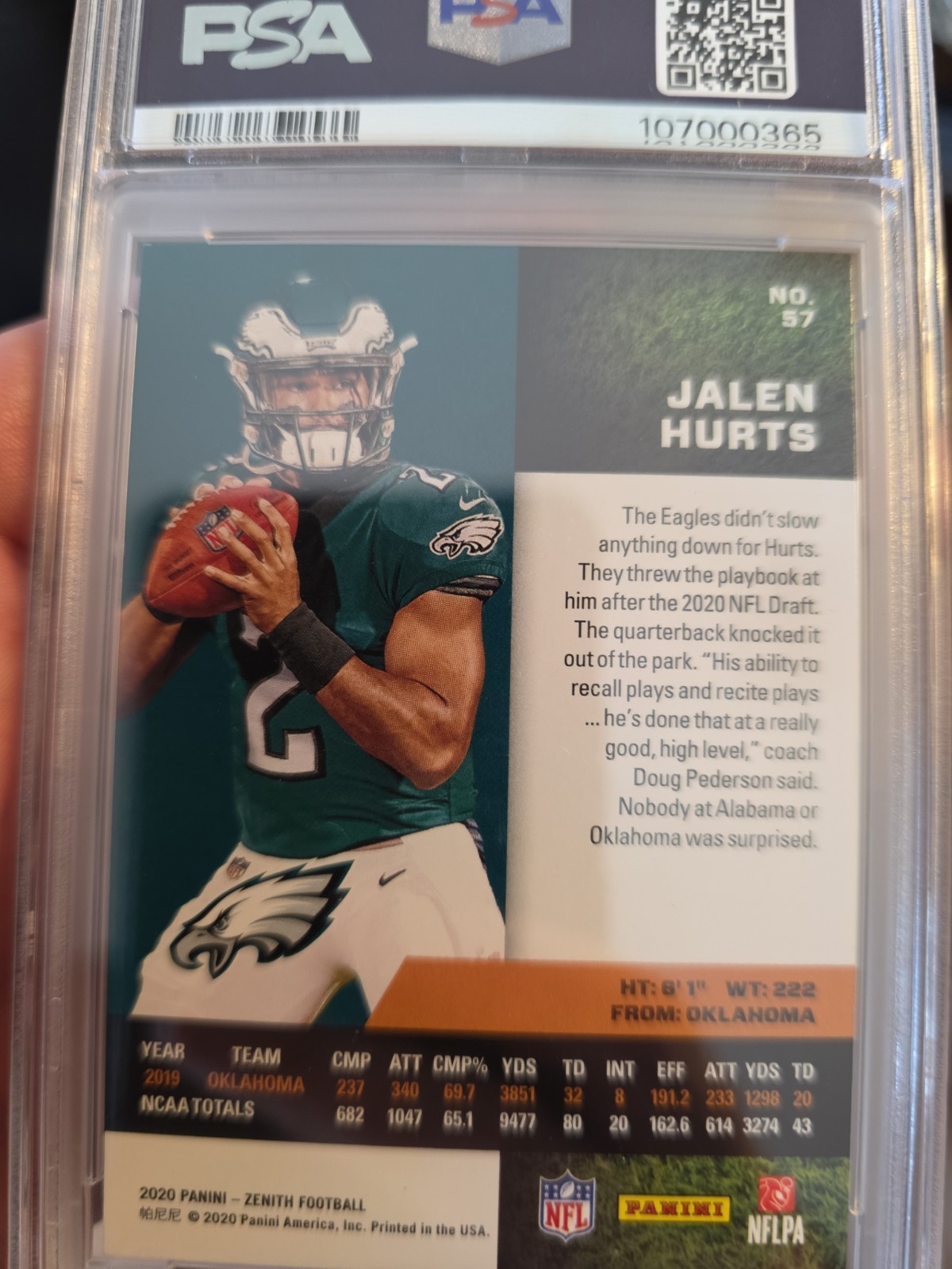 2020 Panini Zenith Jalen Hurts Rc #57 Psa 9 view 7