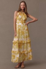 Anthropologie BHLDN Ava Chiffon High-Neck Ruffled Maxi Dress Size Small Wedding