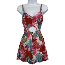 Express Red Floral Romper Size 2 Tropical Smocked Cutout Spaghetti Festival Boho