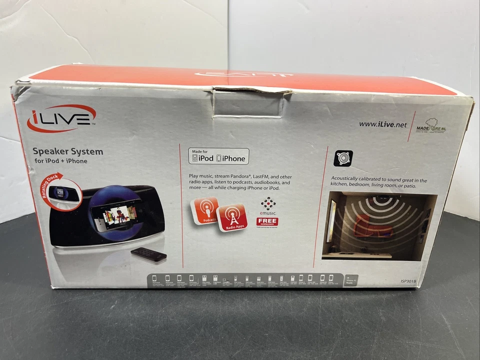 NEW iLive ISP301B iPod iPhone Audio Speaker Rotating Dock System AUX Input - Image 3 of 4