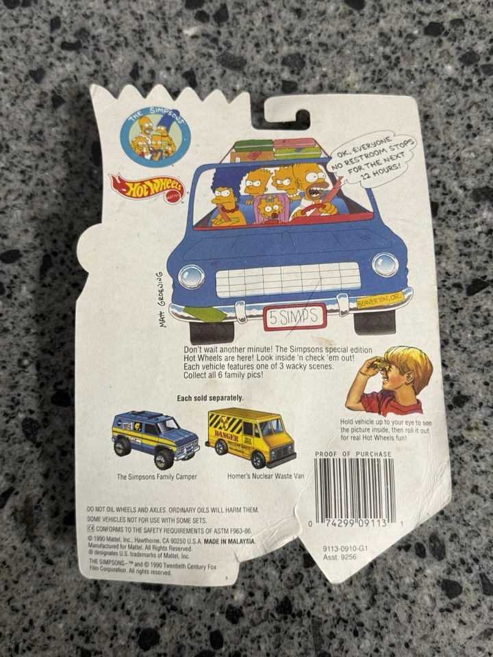 HOT WHEELS THE SIMPSONS FAMILY CAMPER VEHICLE  1990 unopened Free Shipping - Image 2 of 4