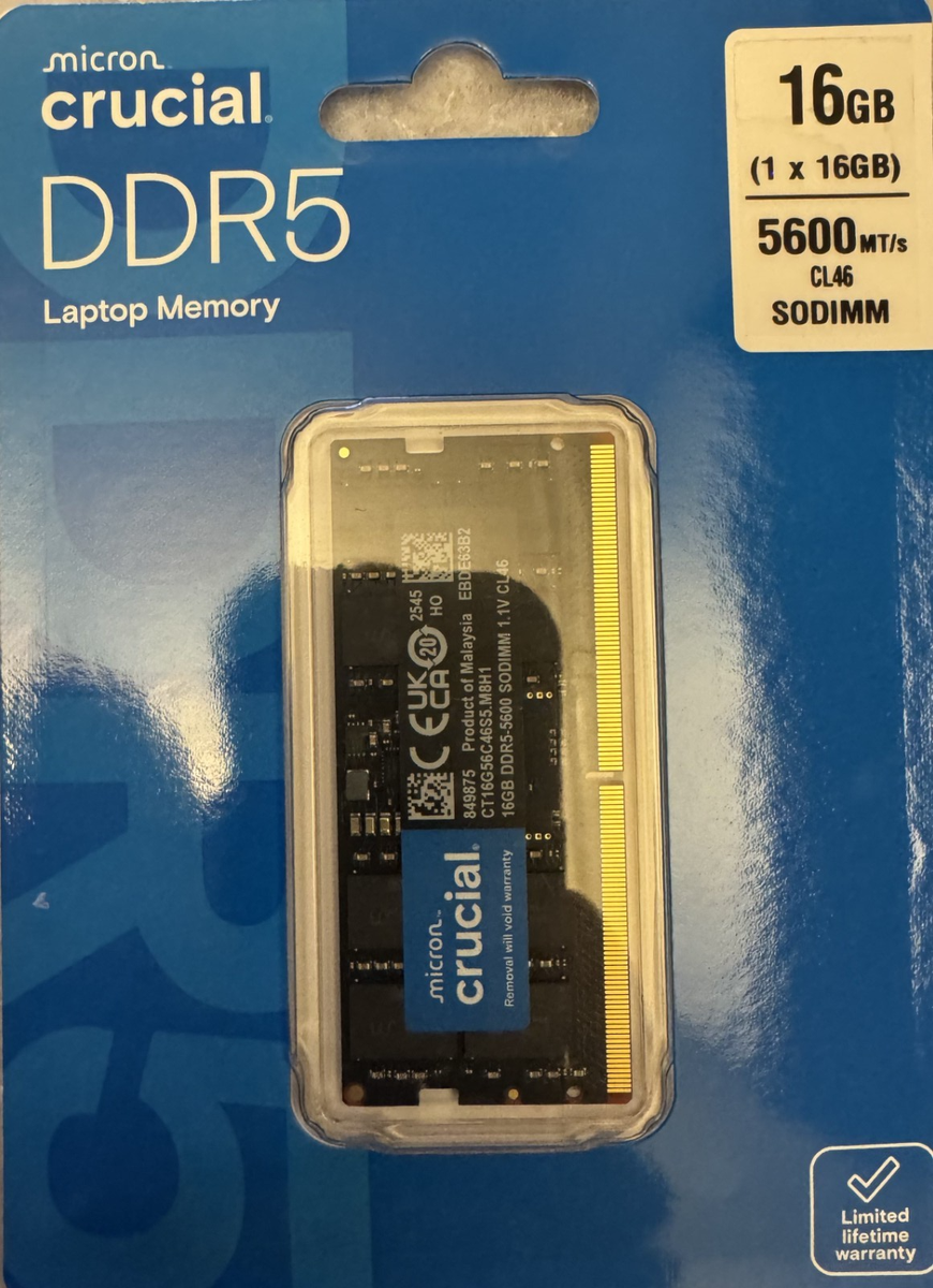 Crucial DDR5 module 16 GB SO-DIMM 262-pin 5600 MT/s / PC5-44800