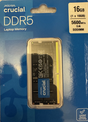 Crucial DDR5 module 16 GB SO-DIMM 262-pin 5600 MT/s / PC5-44800