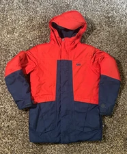 REI CO-OP HOODED SKI JACKET in kids size M 10/12 Winter Snow Fleece Lined Red
