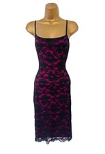 Vintage Y2K Etam Size 10 Strappy Lace Midi Dress 2000’s Baby Doll Black & Pink