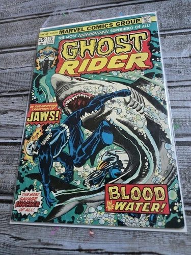 1975 MARVEL COMICS GHOST RIDER #16 JAWS COVER~ VG~ VINTAGE see  mark on corner