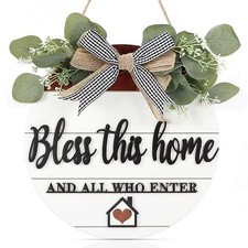 3D Bless This Home Wooden Door Sign Hanging, Welcome Porch Wall Bless this home