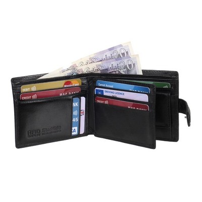 Starhide Herren RFID Echt Leder Geldbörse Ausweisfenster Münzbörse Geschenkbox 835 Schwarz