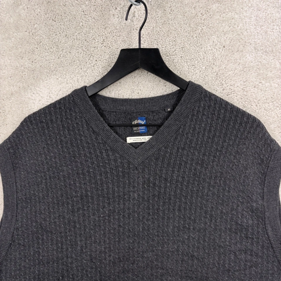 Callaway Sweater Vest Mens XL Gray Ribbed V Neck 100% Extra Fine Merino Wool - Image 4 of 4