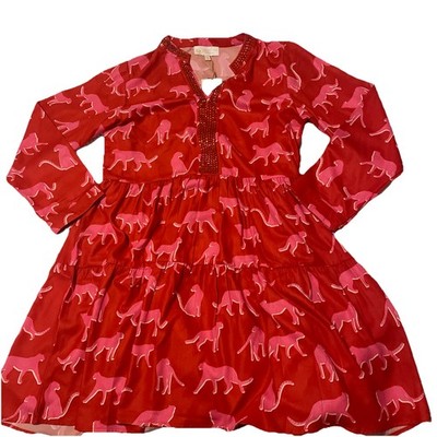 Sheridan French V-neck Abigail Red Cheetah Rhinestone Accent Dress Size M $405