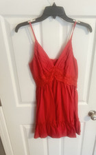 SHEIN Red Cotton Sleeveless Short Sundress V-Neck Ruffle Strappy Size S