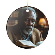 Black Man Reading Book Ceramic Ornament, 2.80 inches Unique Tree Ornament