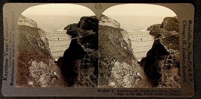 Carrick-a-rede Bridge Stereoview Keystone View Co. Ireland 1900s Curved Mount