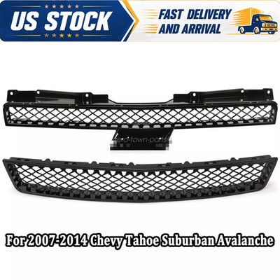 Black Front Upper+Lower Grille For Chevy Tahoe Suburban Avalanche 2007-2014