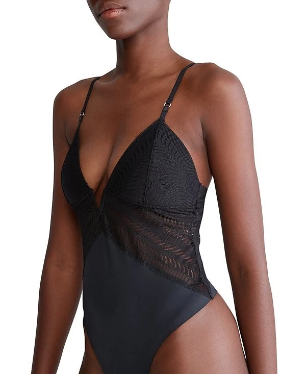 Calvin Klein Women's Sculpt Lace Thong Bodysuit QF7551 Black Size L MSRP $58 - Image 3 of 4