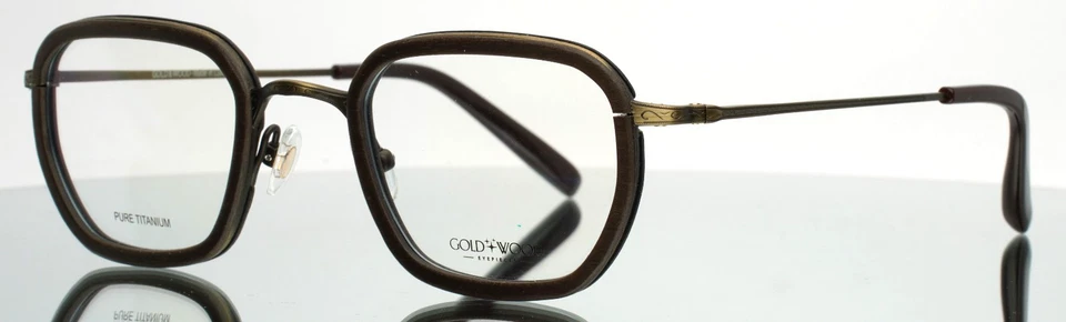 ORO Y MADERA Titan 04.02 Marrón Hombres Cuadrado Borde Completo Anteojos 46-24-145 B:35 Foto 2 de 4