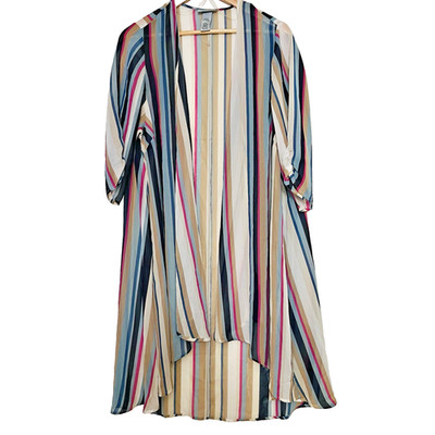 Catherine s SZ Plus 14/16 NWOT Sheer Multicolor Stripes Kimono Swimsuit Cover Up