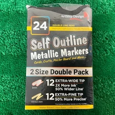 New-24 Self Outline Metallic Markers, Paint Pen Double Pack of Both Extra Fine