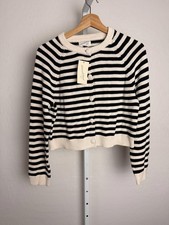 Universal Thread Striped Button Front Cardigan Small NWT Cream Black