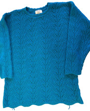 VINTAGE College Point Sweater Large Blue Knit Pullover Acrylic Made in USA