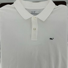 Vineyard Vines Polo Shirt Mens Size Medium White Pique Cotton Whale Logo Flaws