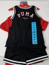 Boys Size 4T PUMA Kids' 3-Piece Active Short Set Black Red Sleeveless Jersey Top