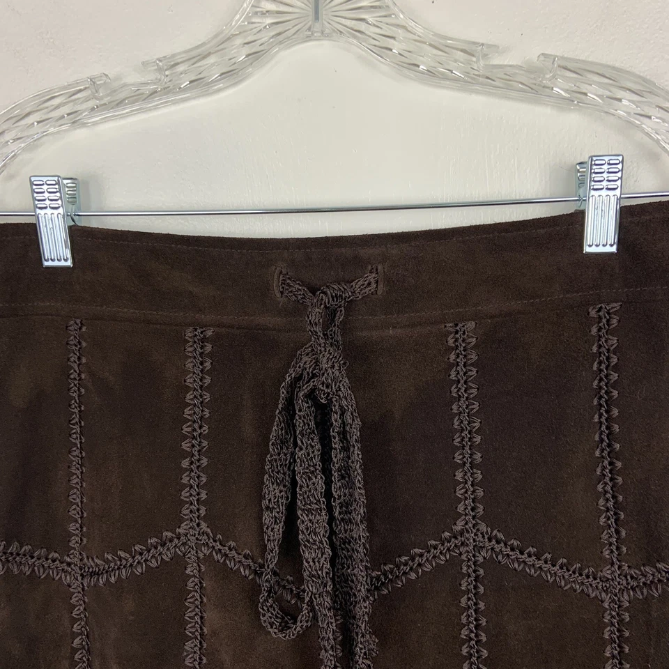 Falda Warehouse Gamuza Cuero Talla 8 Marrón Crochet Ribete Cremallera Espalda Boho Forrada Midi Foto 4 de 4