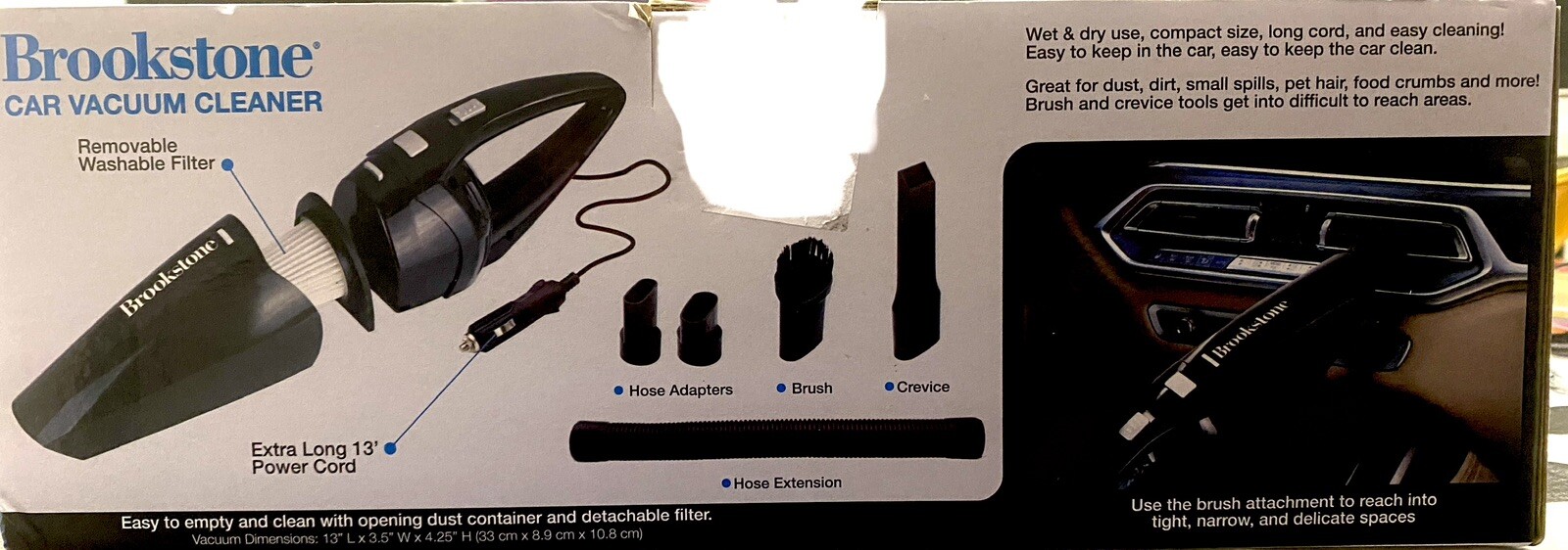 Brookstone CAR VACUUM CLEANER Removable Washable Filter Wet & dry Use