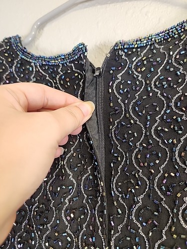 VTG Papell Boutique Evening Black Beaded Blouse SZ M - Picture 6 of 7