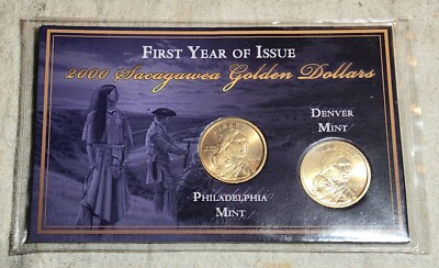 FIRST YEAR OF ISSUE 2000 SACAGAWEA GOLDEN DOLLARS 2 COIN SET FIRST