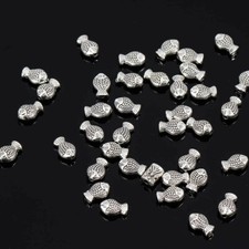 10 Fish Beads Charms Metal Antiqued Silver 3D 2 Sided Aquatic Findings 10mm