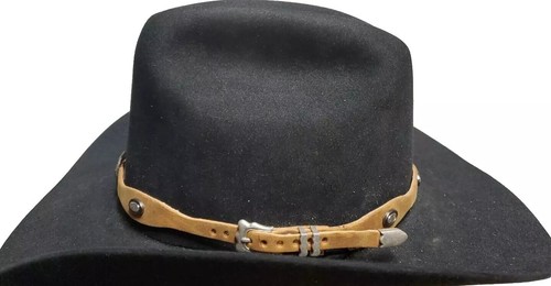 Geralltes MÜTZEBAND hellbraunes LEDER mit braun + silbernen STERN + ovalen CONCHOS und Schnalle Set - Bild 6 von 11