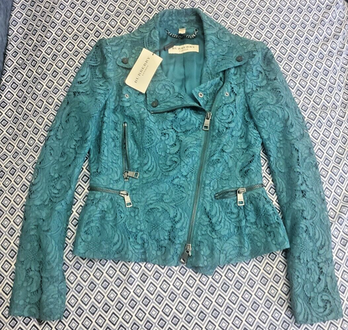 NEW Burberry London Lace Pattern biker Jacket New With Tags Women's Size 8