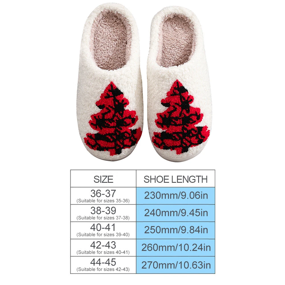 C# Women Men Breathable Bedroom Slippers Non-Slip Christmas Tree Cotton Slippers