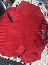 Chaps Boys Sweater Size 4 Red Pullover 1/4 Zipper Preppy Private School