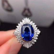 Gorgeous Royal Blue 2.11CT Sapphire With Fancy White CZ Cluster Engagement Ring