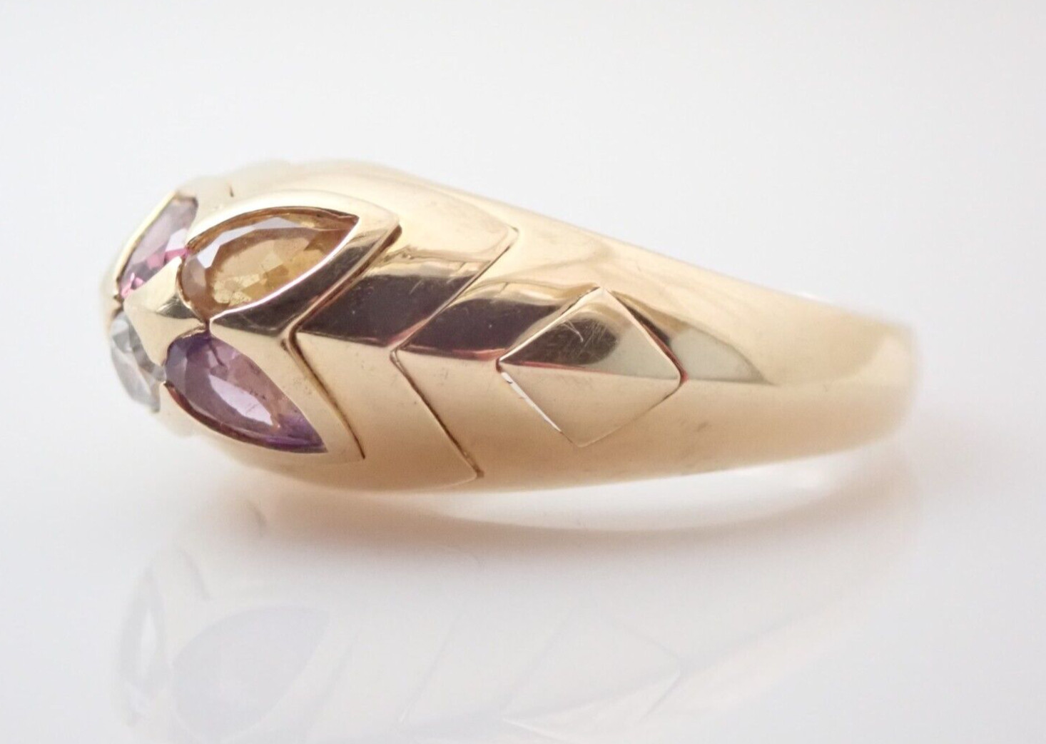 18k Solid Yellow Gold Designer Signed Multi Gemst… - image 3