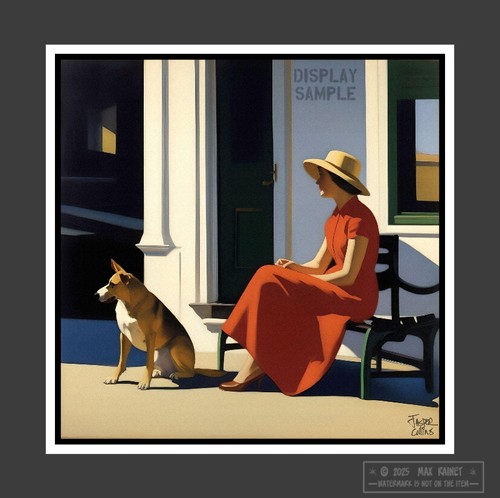 Lady in Red Dress w Her Dog 2019 Jasper Collins * Solitude * Frame Worthy Art - Picture 3 of 10