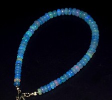 Natural Ethiopian Opal Blue Smooth 4x5.5mm Roundel Loose Gemstone Beads 8"