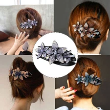 Women Flower Crystal Rhinestone Duckbill Clip Hair Claw Clamp Hairpin Barrettes