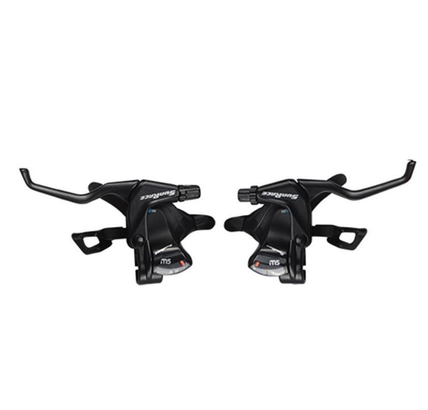 Manette VTT 8vx3 SunRace MT5 leviers de frein alu noir 2 doigts transmission 24v