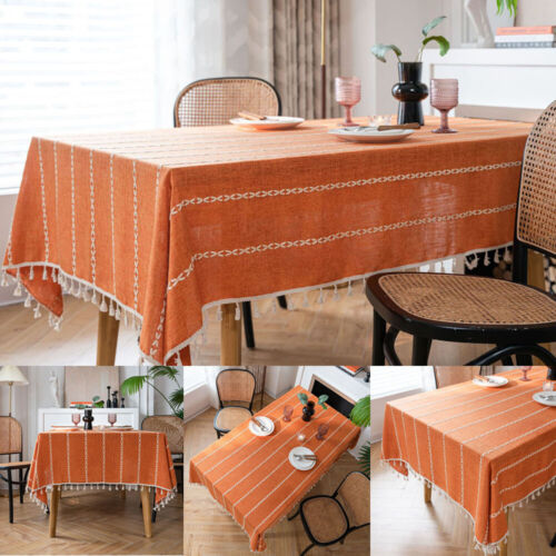Rectangle Tablecloth Tassel Dining Room Kitchen Table Cloth Cover Party Decor - Afbeelding 1 van 20