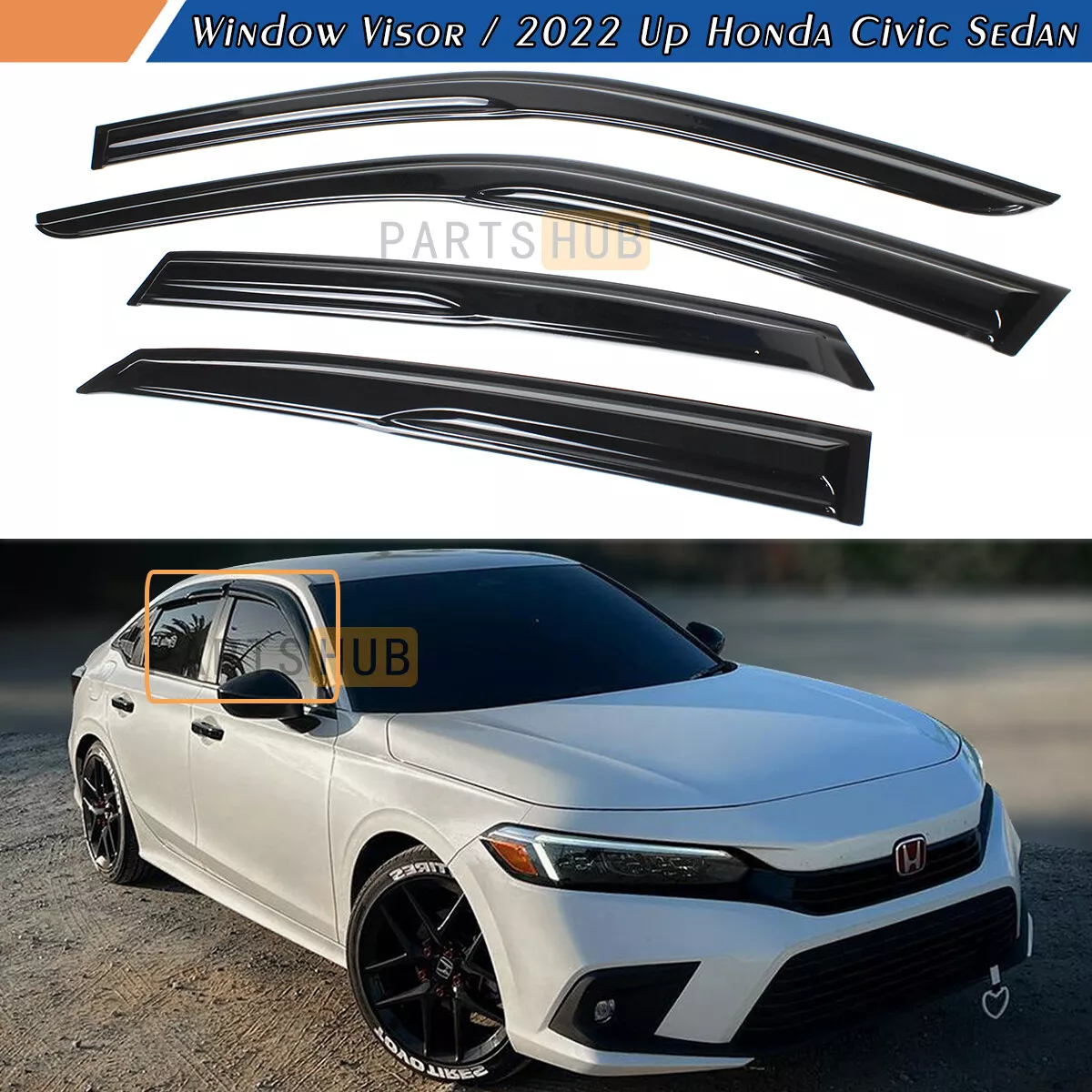 For 2022-2024 Honda Civic Sedan Mugen Style Window Visors Rain