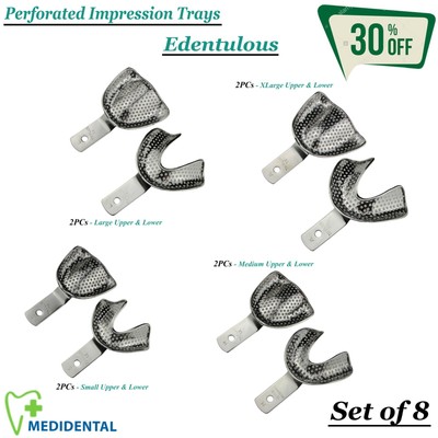 8 pcs KFO Perforated Abdrucklöffel Edentulous Full Denture Upper and Lower Set